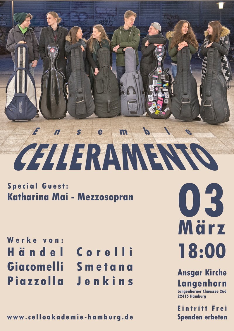Plakat: Ensemble Celleramento & Katharina Mai in der Ansgar Kirche Langenhorn, Samstag, 3. M&auml;rz 2018, 18 Uhr, Langenhorner Chaussee 266, 22415 Hamburg